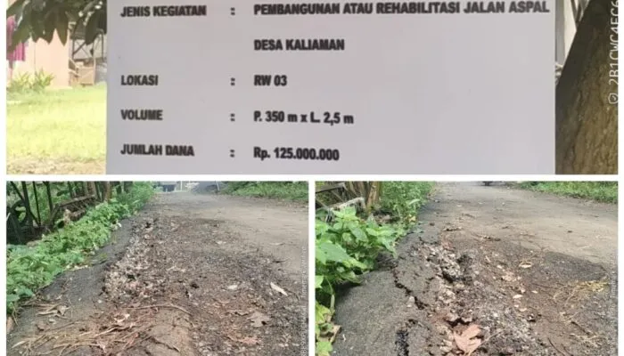 Jalan Aspal Baru di Desa Kaliaman Jepara Rusak Parah, Warga Pertanyakan Kualitas dan Pengawasan Proyek
