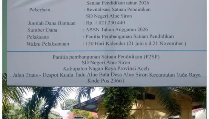 SD Negeri Alue Siron Kecamatan Kuala Tadu Mendapatkan Bantuan Pemerintah Tahun 2026 .
